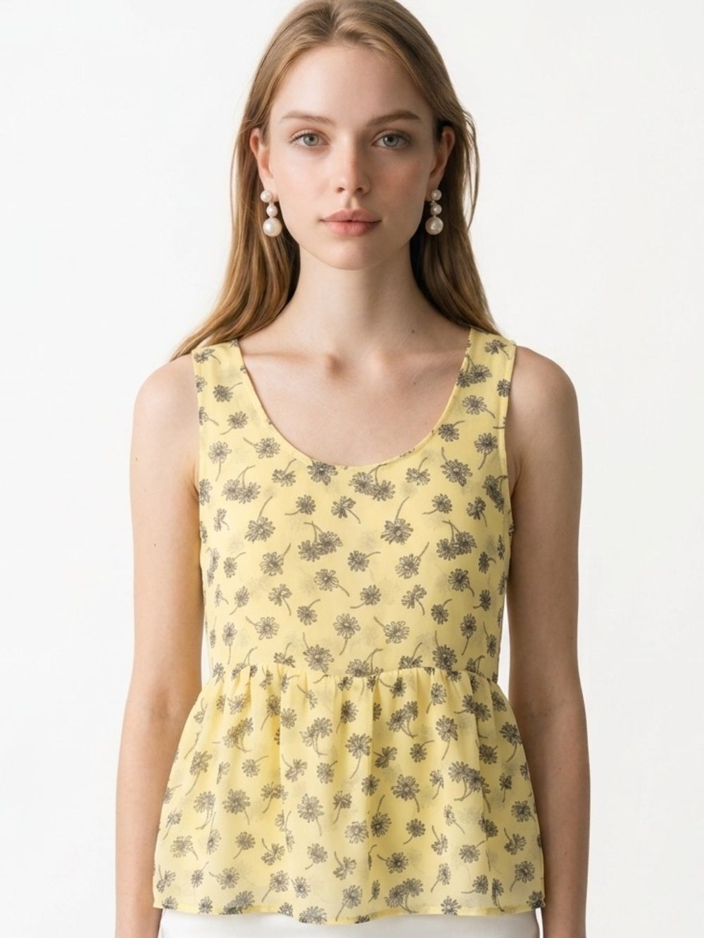 CHARMING CHARLIE | Yellow Sheer Floral Peplum Top